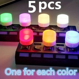 5 PCS USB Small Night Light Mini Creative Portable Soft Light Eye Care LED Small Round Light Available For Student Dormitory Children's Bedside Light USB Plug In