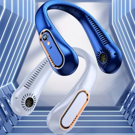 1pc Neck Fan USB Rechargeable Cooling Fan 5 Speed Adjustable Neck Cooler Digital Display Bladeless Neckband Fan, Cool Portable Fan, School Supplies, Perfect Gift For Birthday/Christmas, For Fishing/Camping/Travel