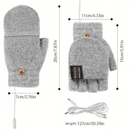Unisex USB Heating Gloves Knitted Hand Half Heated Fingerless + Clamshell Heating Heater With Buttons Washable Design Gloves Winter Hand Warm, Without Battery
