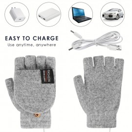 Unisex USB Heating Gloves Knitted Hand Half Heated Fingerless + Clamshell Heating Heater With Buttons Washable Design Gloves Winter Hand Warm, Without Battery