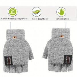 Unisex USB Heating Gloves Knitted Hand Half Heated Fingerless + Clamshell Heating Heater With Buttons Washable Design Gloves Winter Hand Warm, Without Battery