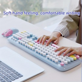1 Set Cartoon Cute Wireless Keyboard & Mouse For Girls Office Computer High-looking Retro