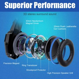 G9000 Stereo Gaming Headset For PS4 PC Xbox One PS5 Controller, Noise Cancelling Over Ear Headphones With Mic, LED Light, Bass Surround, Soft Memory Earmuffs For Laptop Mac NES Games