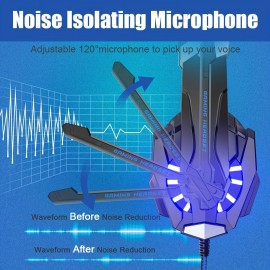 G9000 Stereo Gaming Headset For PS4 PC Xbox One PS5 Controller, Noise Cancelling Over Ear Headphones With Mic, LED Light, Bass Surround, Soft Memory Earmuffs For Laptop Mac NES Games