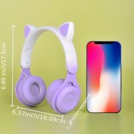 Head-mounted Headset Gradient Color LED Luminous Cat Ears Telescopic Folding Children's Cheap Gift Cute Wireless  Headset