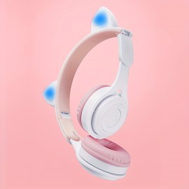 Head-mounted Headset Gradient Color LED Luminous Cat Ears Telescopic Folding Children's Cheap Gift Cute Wireless  Headset