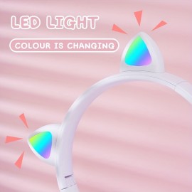 Head-mounted Headset Gradient Color LED Luminous Cat Ears Telescopic Folding Children's Cheap Gift Cute Wireless  Headset