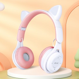 Head-mounted Headset Gradient Color LED Luminous Cat Ears Telescopic Folding Children's Cheap Gift Cute Wireless  Headset